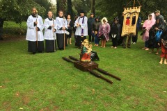 Fr. James and servers giving final benediction to pilgrims at the Ancient Abbey at Walsingham