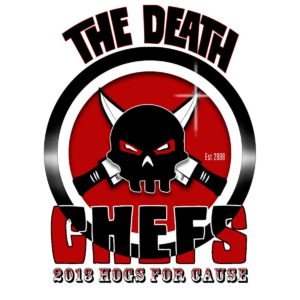 The 2013 Death Chefs Hogs for Cause T-shirt design, order yours today & support private grants for  pediatric cancers