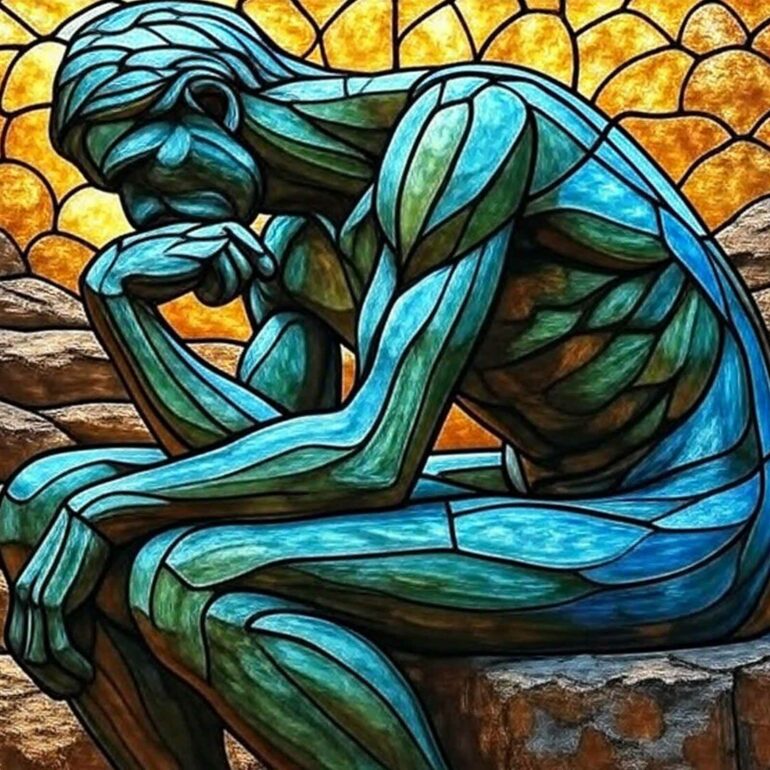 Rodan's Thinker in Stained Glass Style
