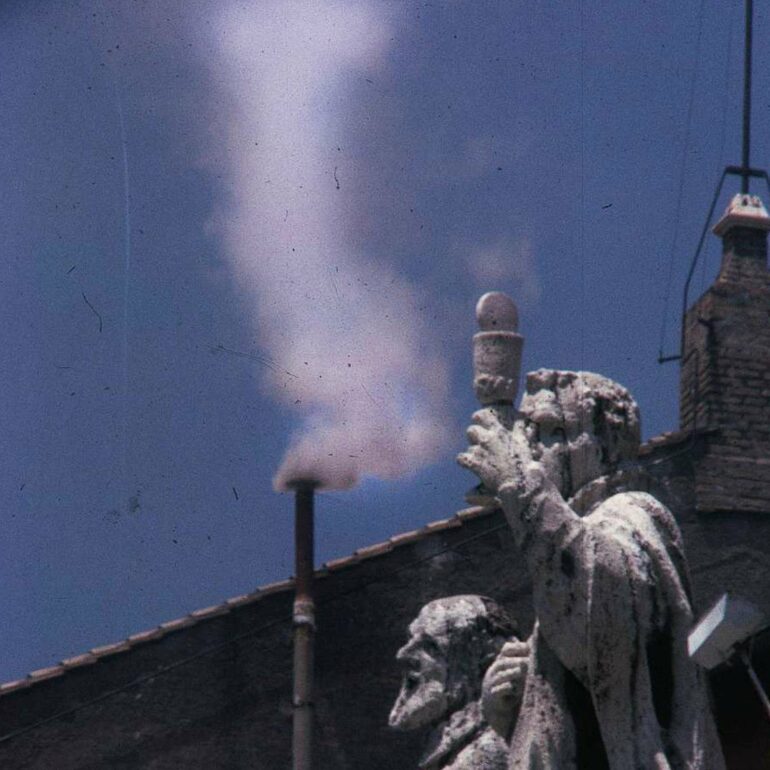 White smoke emerges from the Sistine Chapel at the Vatican signaling the College of Cardinals has selected a new Pope to lead the Catholic Church