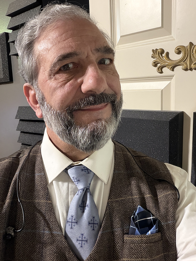 Mike showing off the Jerusalem Cross Tie from his Haberdashery Collection